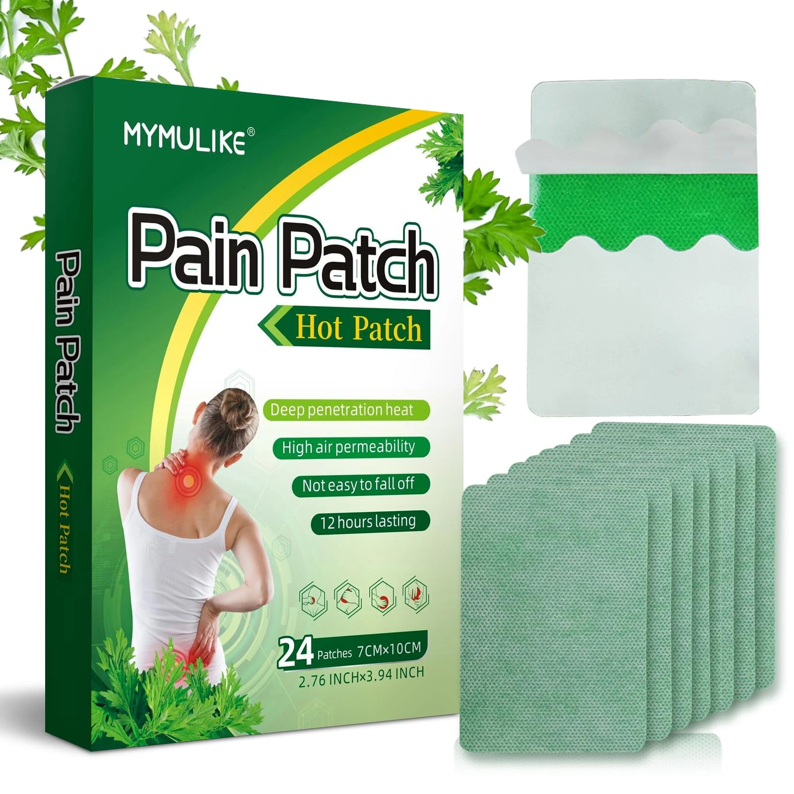 24Pcs Pain Relief Patches MYMULIKE Heat Patches for Pain Relief Fast-Acting Patches Long Lasting Relief of Pains for Back, Neck, Shoulder Knee Pain Relief Patch