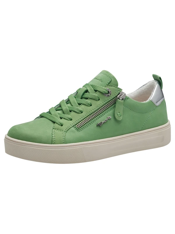 Tamaris Comfort Women’s Flat Sneakers with Zip Casual, Lt Green Nubuc, 5 UK