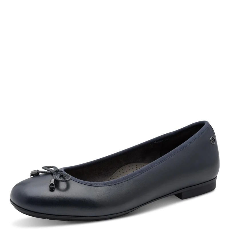 Tamaris Comfort Women’s Leather Ballerinas with Bow, Navy, 7,5 UK