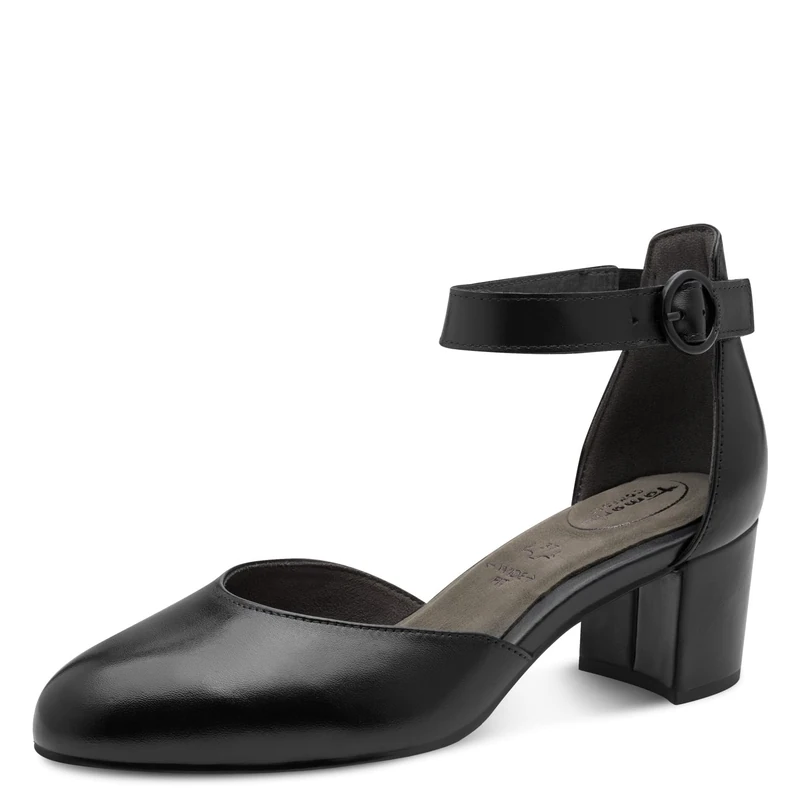 Tamaris Comfort Women’s Leather Pumps with Strap Elegant, Black Nappa, 6 UK