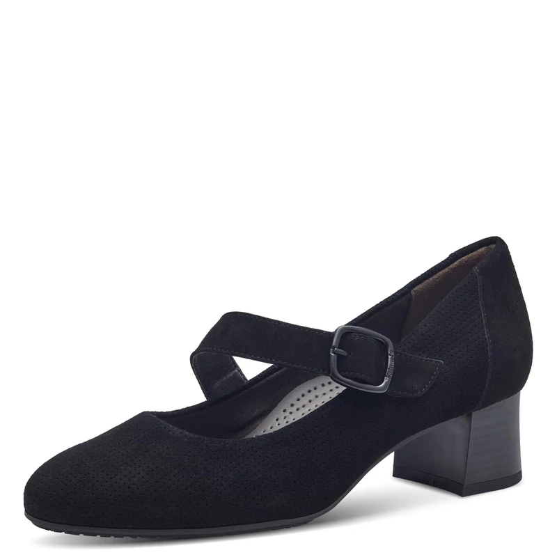Tamaris Comfort Women’s Pumps with Strap Mary Jane Leather, Black, 6 UK - Image 1