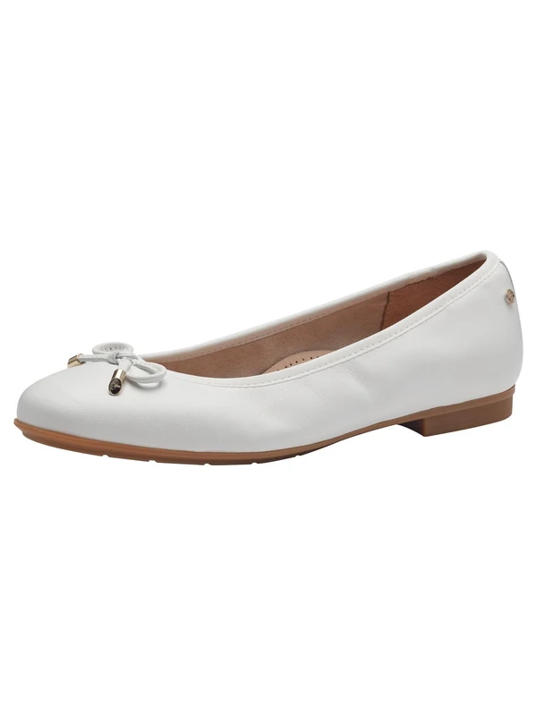 Tamaris Comfort Women’s Leather Ballerinas with Bow, White, 8 UK