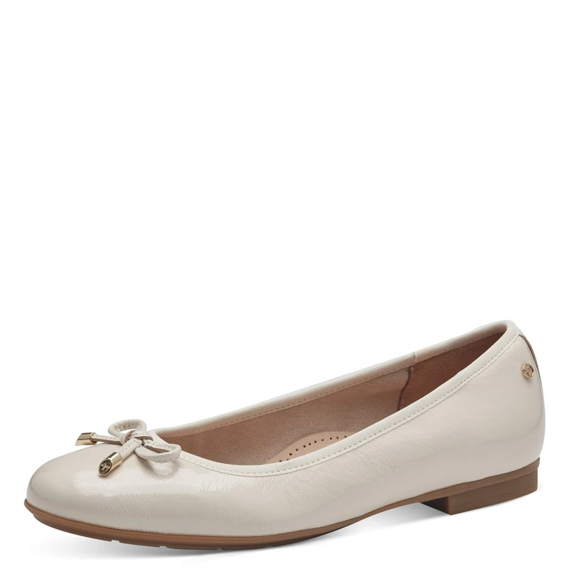 Tamaris Comfort Women’s Leather Ballerinas with Bow, Creme Patent, 5 UK