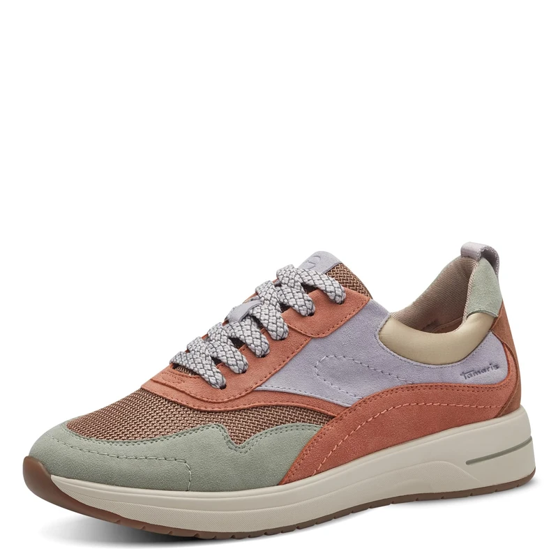 Tamaris Comfort Women’s Flat Leather Sneakers Comfortable, Sage Comb, 4 UK