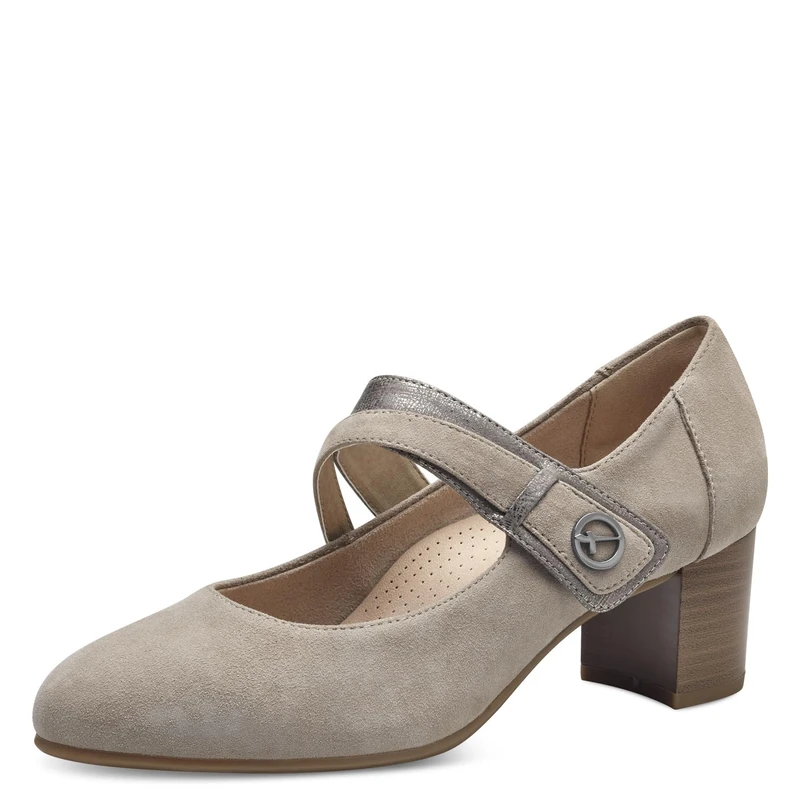 Tamaris Comfort Women’s Pumps with Strap Mary Jane Leather, Stone, 4 UK Light Grey