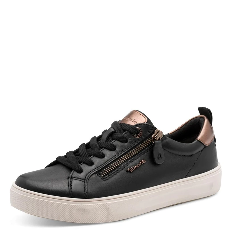 Tamaris Comfort Women’s Flat Sneakers with Zip Casual, Black Uni Nap, 4 UK
