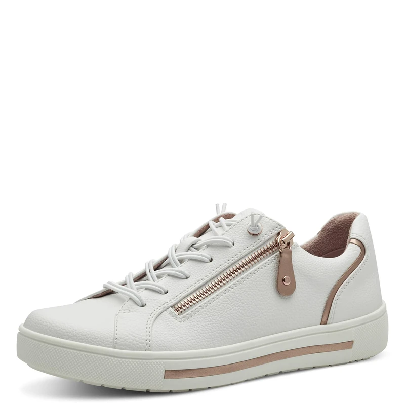 Jana Women’s Flat Sneakers with Zip Vegan, White/Rosegold, 6 UK