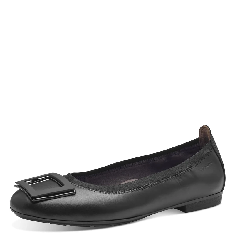 Tamaris Comfort Women’s Leather Ballerinas Round Toe, Black, 6 UK