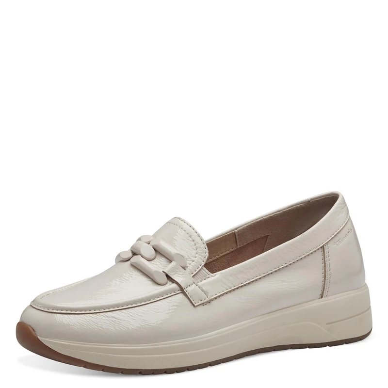 Tamaris Comfort Women’s Leather Slippers Comfortable, Creme Patent, 7,5 UK