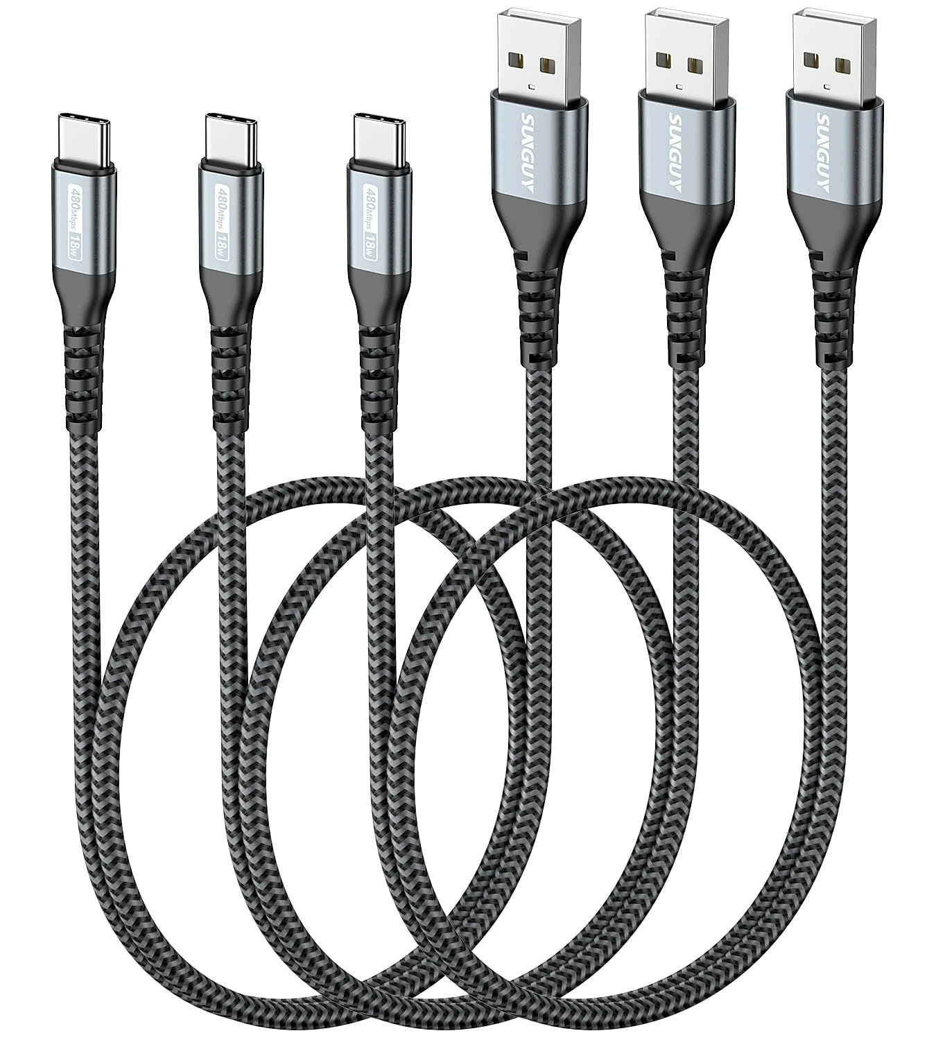 SUNGUY Short USB C Cable 0.5M/1.5FT [3-Pack] Type C Charger Cable 3A Fast Charging Nylon Braided USB C for iPhone 17/16/15 Series, Galaxy S20/S24, Google Pixel 7 pro, HUAWEI P30