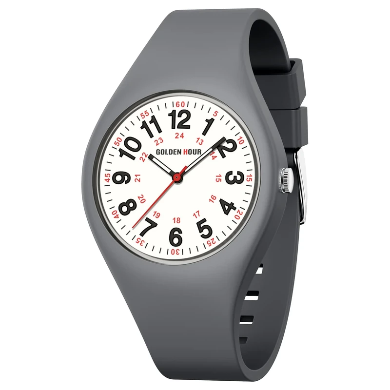 GOLDEN HOUR Analog Unisex Watches Waterproof Sports Digital Ladies Watches for Men, Nurse Medical Professionals, Students, Boys, Girls - Time Glowing Easy to Read Dial, Silicone Strap Womens Watch