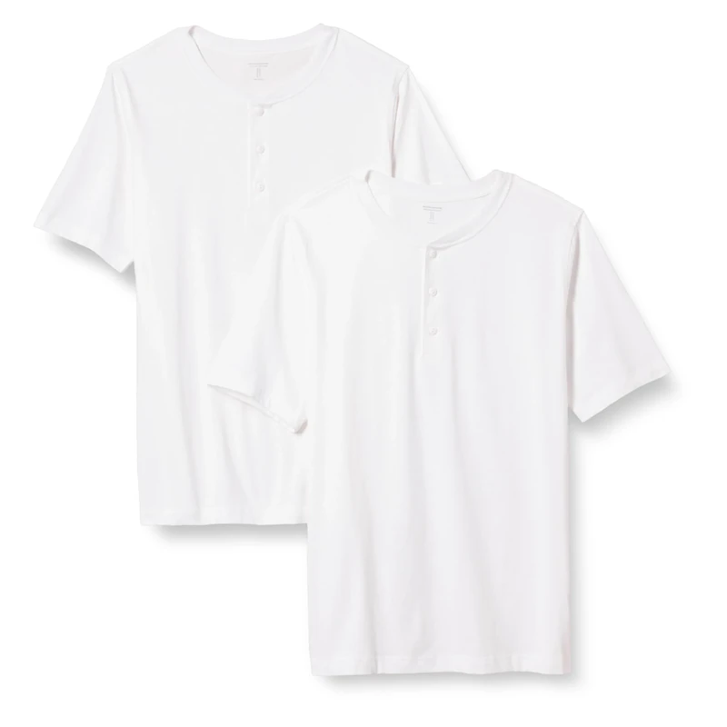 Amazon Essentials Men's Regular Fit Henley T-Shirt Pack 2 - White XS