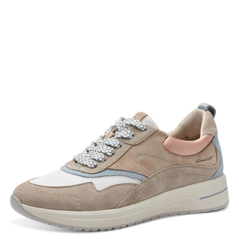 Tamaris Comfort Women’s Flat Leather Sneakers Comfortable, Sky Comb, 6 UK Light Blue