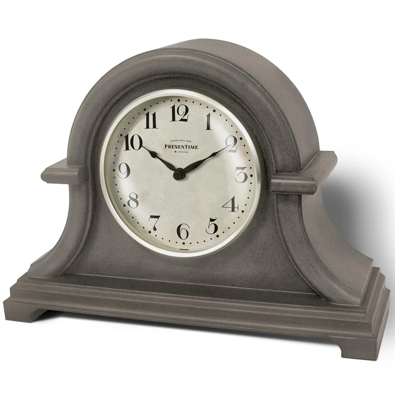Presentime & Co. Mantel Clock Vintage Farmhouse Series, Napoleon Desk & Shelf Clock, 13 x 10 inch, Domed Lens, Quartz Movement, ABS Plastic Case, Gray Oak Finish (Home/Tabletop Decoration) - Image 1