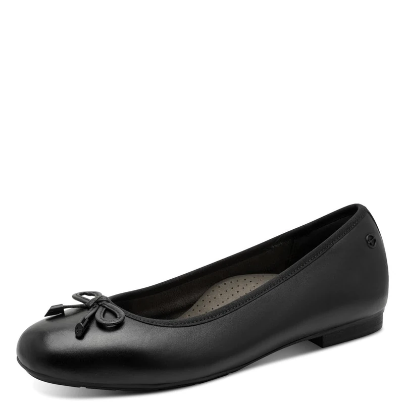 Tamaris Comfort Women’s Leather Ballerinas with Bow, Black, 3,5 UK