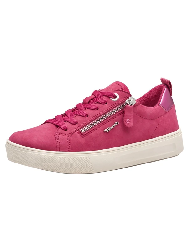 Tamaris Comfort Women’s Flat Sneakers with Zip Casual, Fuxia Nubuc, 8 UK