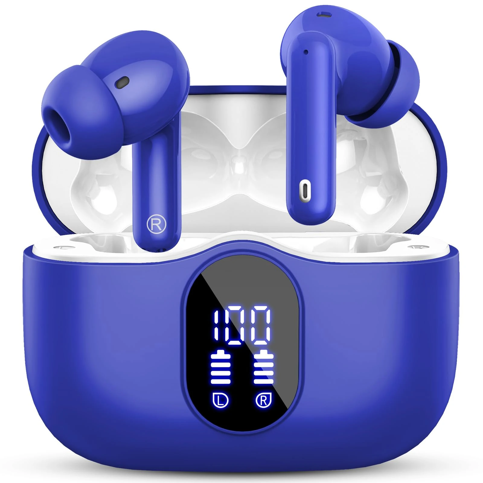 Wireless Earbuds, Bluetooth 5.3 Headphones In Ear with 4 ENC Noise Cancelling Mic, 2025 Bluetooth Earphones Mini HI-FI Stereo Sound, LED Display Wireless Headphones 36H Playtime IP7 Waterproof, Blue