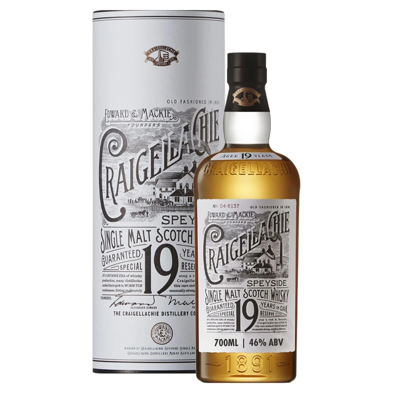CRAIGELLACHIE 19 Year Old Speyside Single Malt Scotch Whisky, 46% ABV, 70cl, with Gift Tube, Special Reserve, Aged in First-Fill Sherry and Bourbon Casks, 700ml