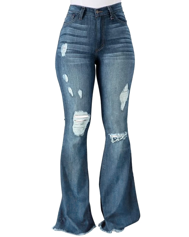 PEIHOT Vintage Bell Bottoms Flare Jeans for Women 90s High Waist Ripped Distressed Wide Leg High Rise Denim Pants, 203-lightblue, Large