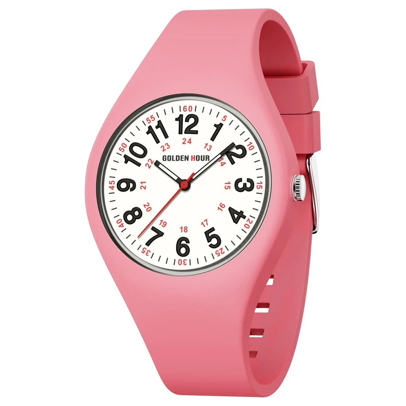 GOLDEN HOUR Analog Unisex Watches Waterproof Sports Digital Ladies Watches for Men, Nurse Medical Professionals, Students, Boys, Girls - Time Glowing Easy to Read Dial, Silicone Strap Womens Watch