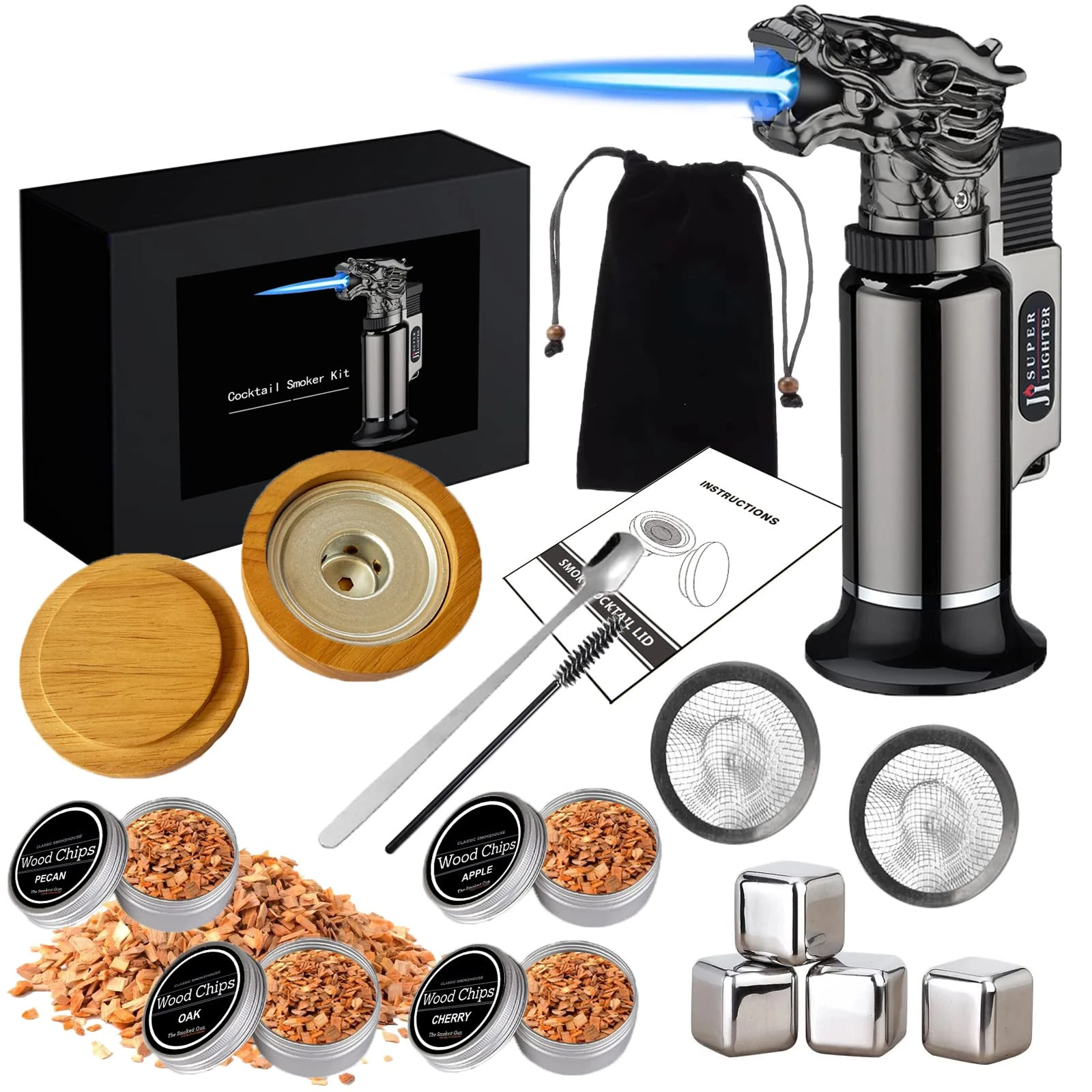 RoseFlower Cocktail Smoker Kit, Nostalgia Smoker Kit for Whiskey, Drinks, Bourbon, Steak, Fish and Cheese - Infused Fruity Smoke Flavor - Gift Sets for Wine Lover - Home/Garden/Barbecue