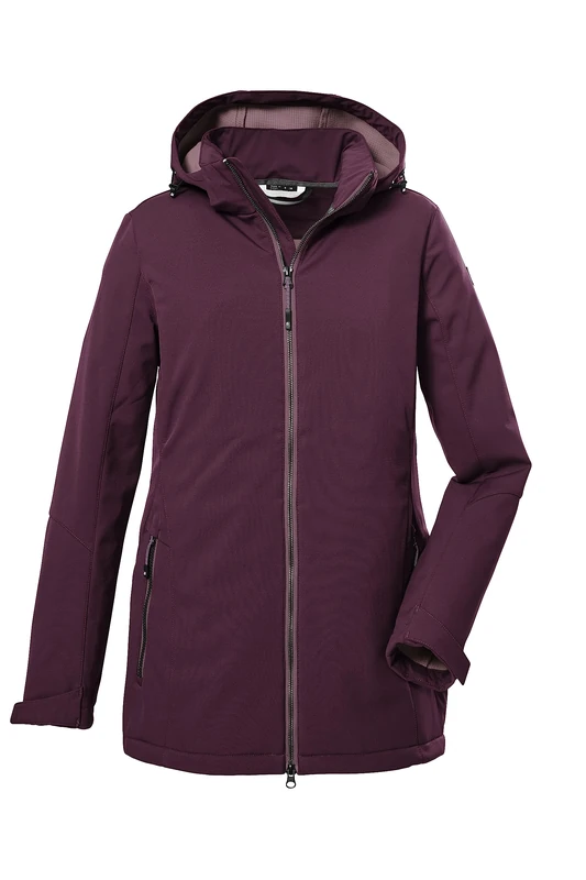 Killtec Women's Kow 8 Wmn Sftshll Jckt Softshell Outdoor Jacket with Zip-Off Hood, Dark Plum, 40