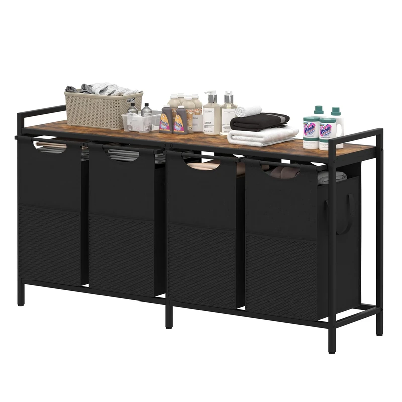 Heybly Laundry Hampers, 3 × 12.5 Gal Laundry Basket with Large Desktop Sorter for Laundry Room organization, Bathroom and Dorm Laundry Bags on Storage Shelf Rustic HLH004SR