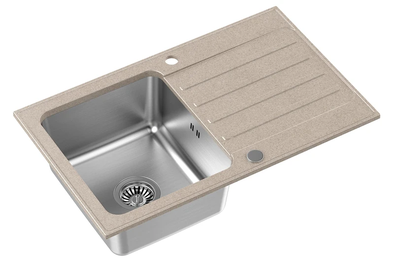 Quadron Kenneth 111 Kitchen Sink Granite + Steel Dimensions: 78 x 48 x 19.5 cm 1 Basin Installation Cabinet Base Made of Beige + Steel