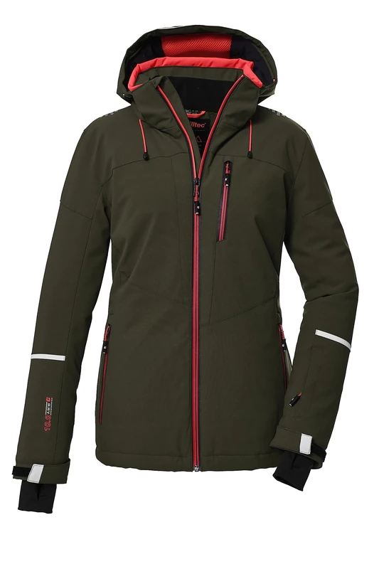 Killtec Women's Ksw 81 Wmn Ski Functional Jacket with Zip-Off Hood and Snow Guard, Olive, 40
