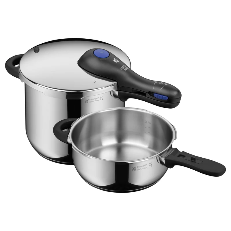 WMF Perfect Plus – Set with Quick Cooker Diameter 22 cm Diameter of 6 Litres and Half + Body 3 Litres, with Flame Protection, Cromargan Stainless Steel for Induction