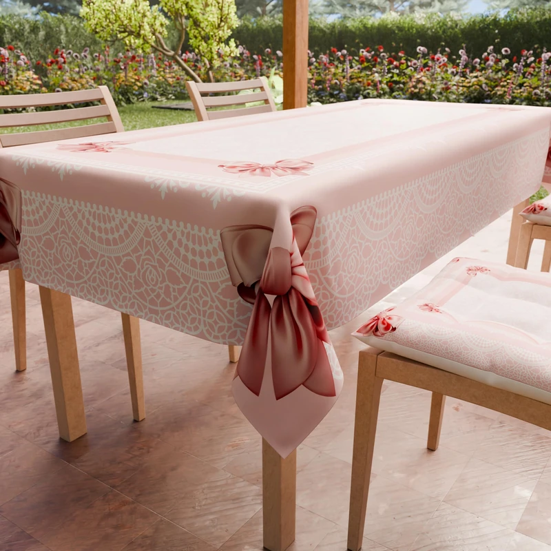 PETTI Artigiani Italiani - Stain Resistant Rectangular Tablecloth Kitchen Table Cover Pink Bow Design X18 Seater (140 x 360 cm) 100% Made in Italy