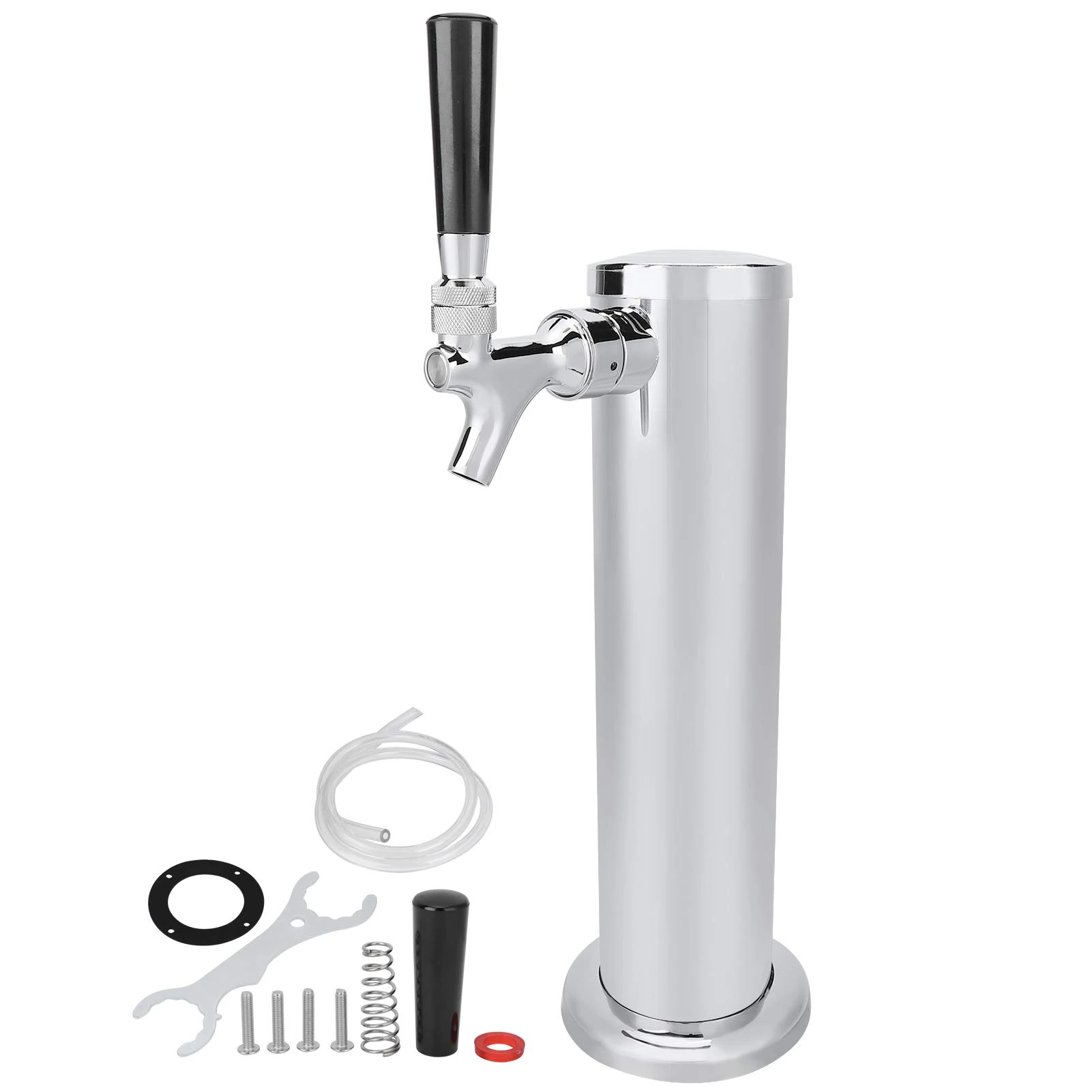 Single Faucet Draft Beer Tower Dispenser, Stainless Steel Beer Tower Faucet Dispenser Kegerator Tower Kit with Pre-Assembled Tubing and Self-Closing Faucet Shank for Home Brewing