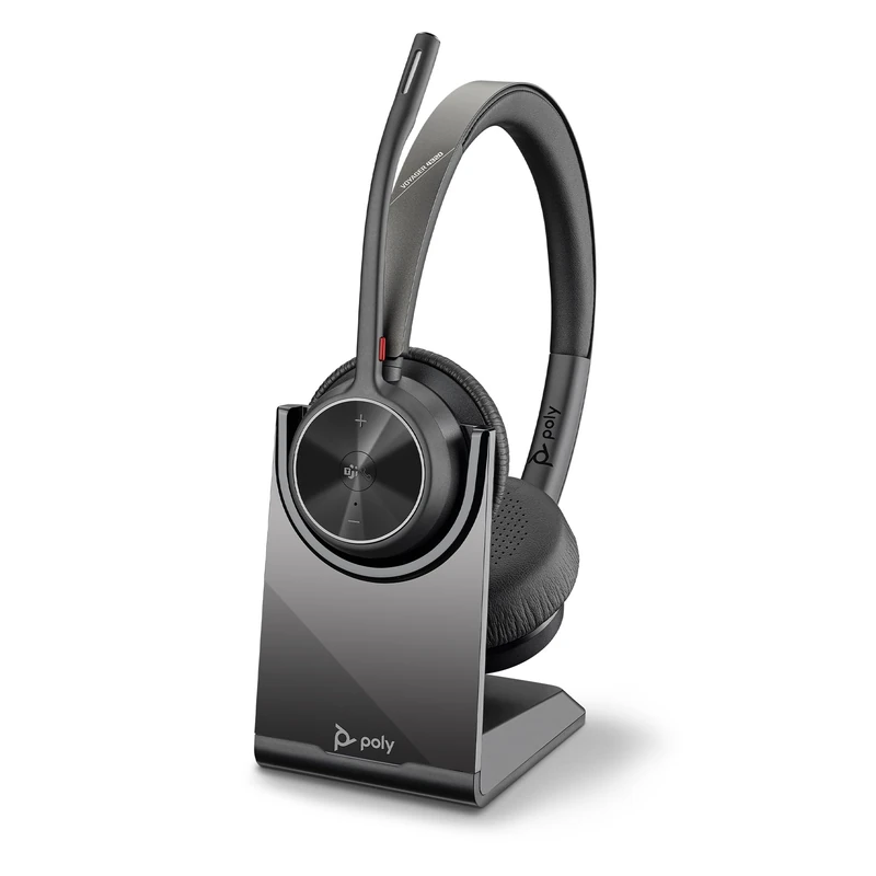 HP Poly Voyager 4320 UC Wireless Headset & Charge Stand - Noise-Canceling Boom Mic - Connect to PC via USB-C to USB-A Adapter, Cell Phone via Bluetooth - Microsoft Teams Certified