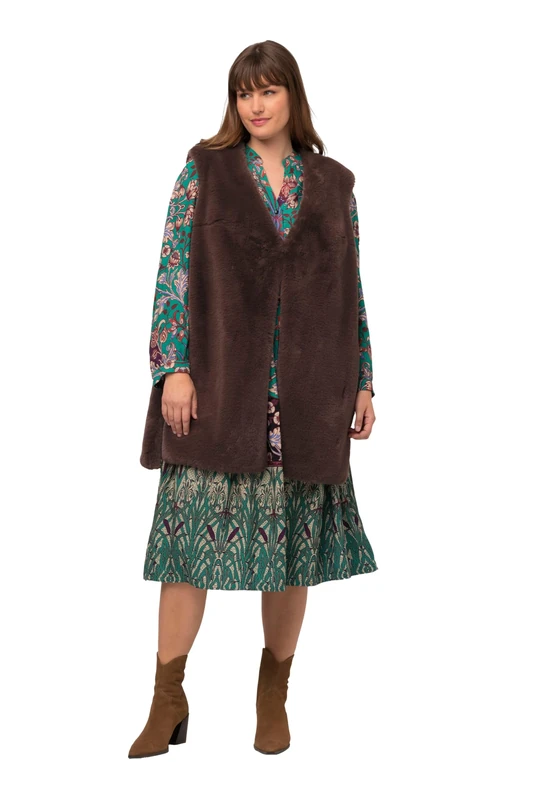 Ulla Popken Women's Country House Faux Fur Vest Waistcoats, Dark Brown, 20-22