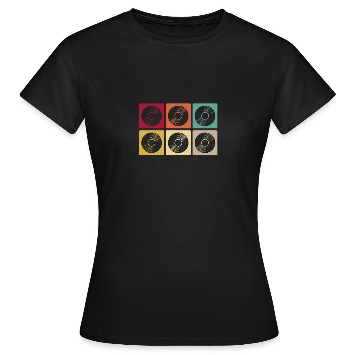 Spreadshirt Popart Vintage Vinyl DJ Turntable Collage Women's T-Shirt, XXL, Black