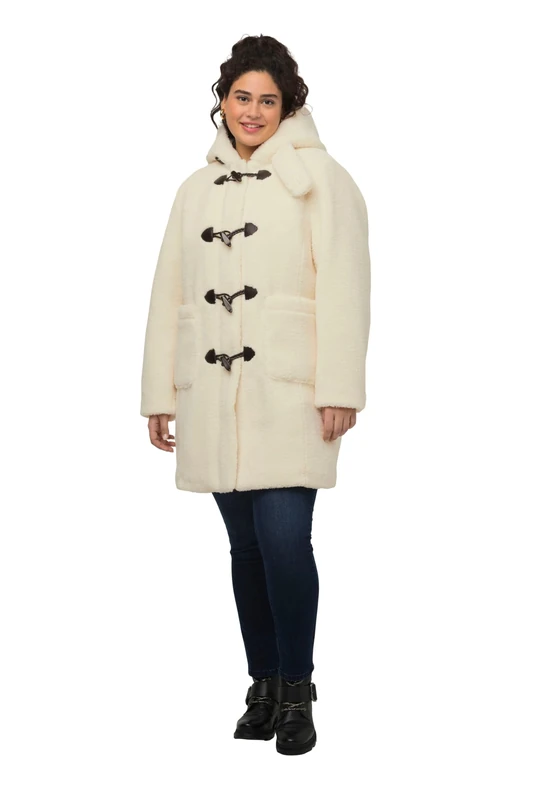 Ulla Popken Women's Teddy Duffle Coat with Spade Collar, Vanilla, 50-52 Große Größen
