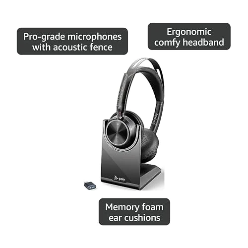 Poly Voyager Focus 2 UC Wireless Headset with Microphone & Charge Stand - Active Noise Canceling (ANC) - Connect PC/Mac/Mobile via Bluetooth -Works w/Teams, Zoom & More