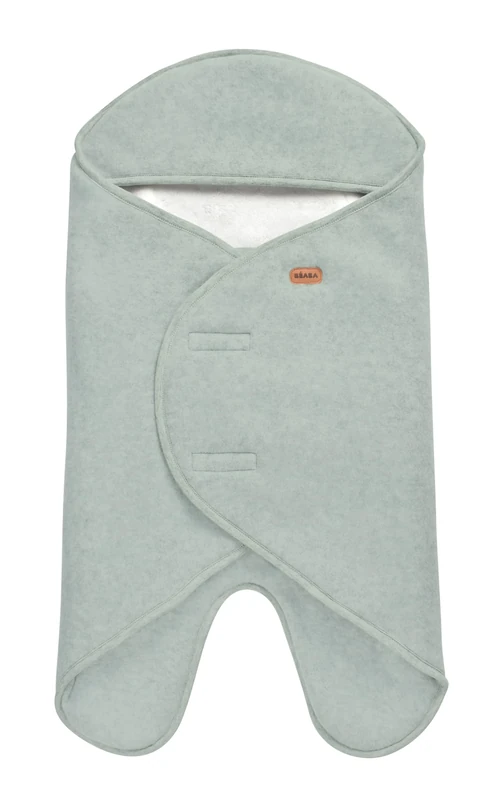 Béaba Babynomade Double Polar Fleece, Baby Winter Blanket, Car Seat/Pram/Sat Compatible, Soft, Warm, Water Repellent, Breathable, Harness Passage, Sage Green/White,0-6 Months