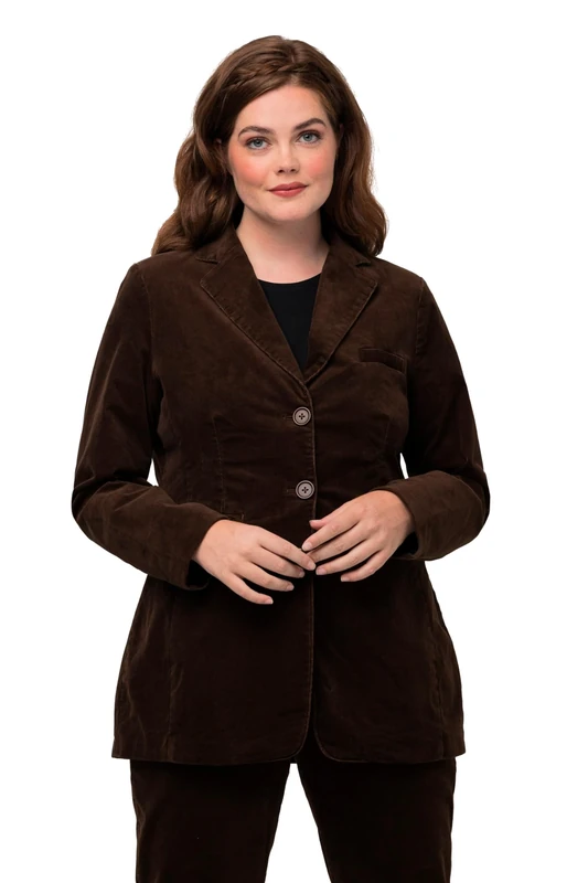 Ulla Popken Women's Country House Blazer Cord, Dark Brown, 26