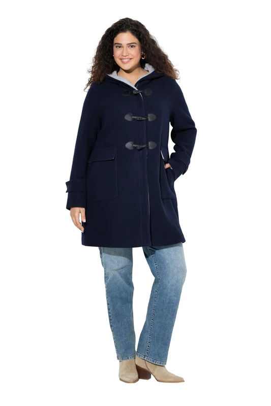 Ulla Popken Women's Duffel Coat, navy, 58-60