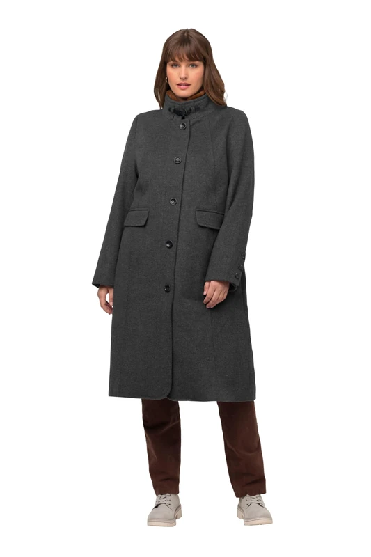 Ulla Popken 821458 Women's Large Sizes Plus Size Costume Coat, Stand-Up Collar, Faux Fur, with Concealed Zip, taupe, 46-48 Große Größen