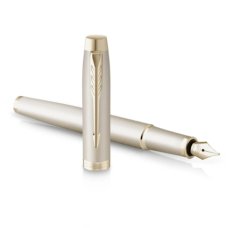 Parker IM Monochrome Fountain Pen | Champagne Finish and Trims | Medium Point | Blue Ink | Gift Box