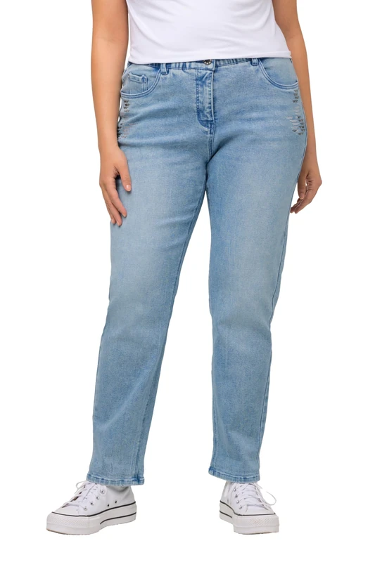 Ulla Popken, Ladies Plus Size Denim Jeans with Glitter Boyfriend, Light Blue, 16/ Plus Short - Image 1