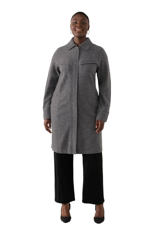 Ulla Popken Women's Boiled Wool Indoor Coat - Light Grey