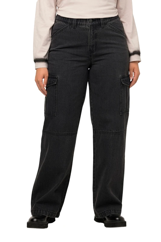 Ulla Popken Women's Cargo Denim Trousers, Black, 22 - Image 1