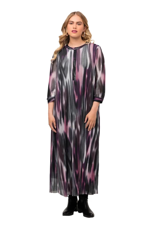 Ulla Popken Women's Mesh Dress Blurred Print, Plum, 24-26