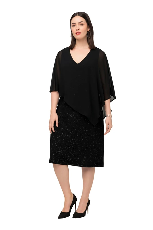 Ulla Popken Doublelayer Kleid mit Chiffon Dresses, Black