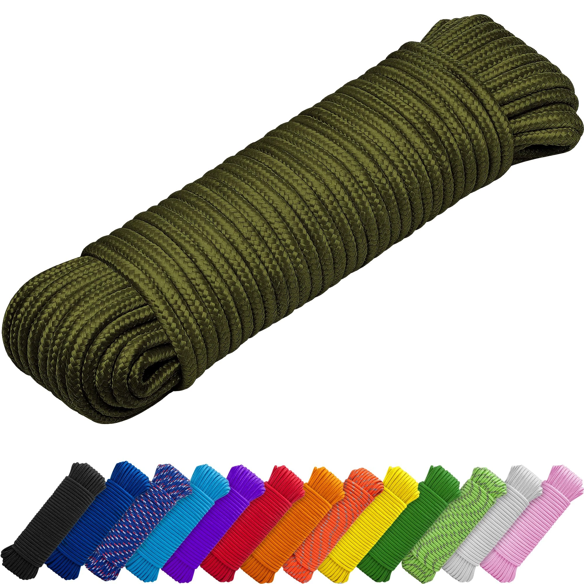 TECEUM Rope – 27.5M x 6mm (1/4 Inch) – Army Green – Strong All-Purpose Utility Rope – Camping, Crafting, Flag Pole, Indoor & Outdoor – Polypropylene Nylon Poly Lightweight Diamond Braided Cord