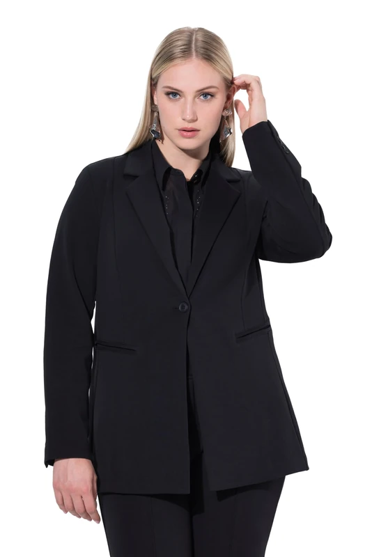 Ulla Popken Womenswear Plus Size Curvy Punto di Roma Knit Blazer Black 50+ 812754100-50+