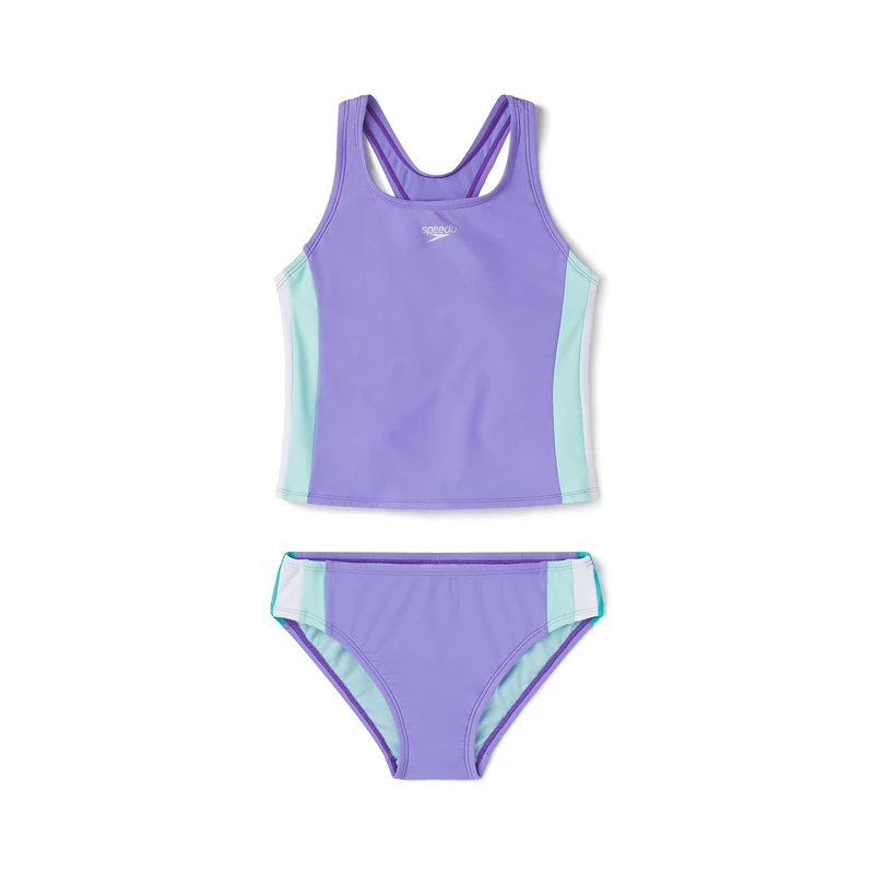 Speedo Girls Swimsuit Two Piece Tankini Set, Purple Hebe, 12